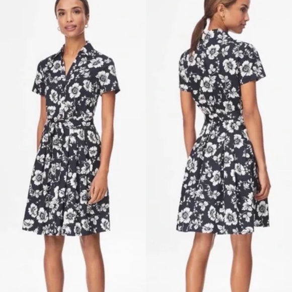 Brooks Brothers Dresses & Skirts - Brooks Brothers Belted Floral Print Cotton Sateen Shirt Dress